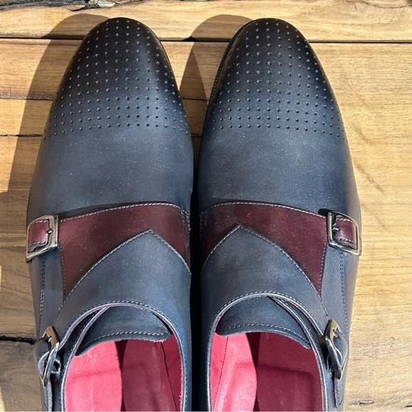 Black & Burgundy Double Monk-Strap Leather Dress Shoes - Jared Lang - Picture 5 of 7